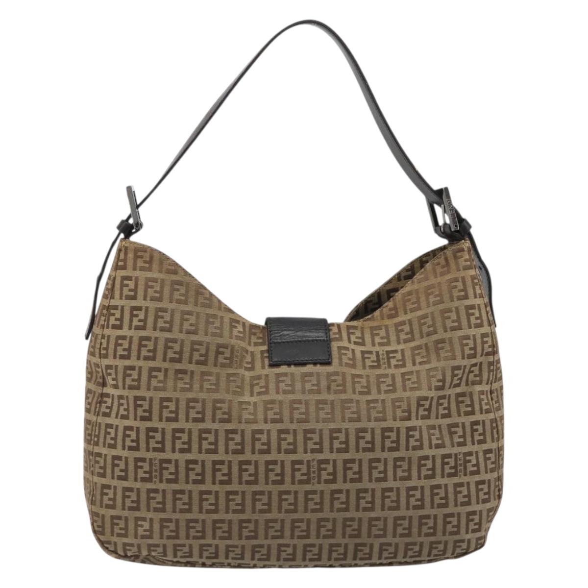 FENDI Zucca Canvas Mamma Baguette Shoulder Bag Brown Black Auth 187290A