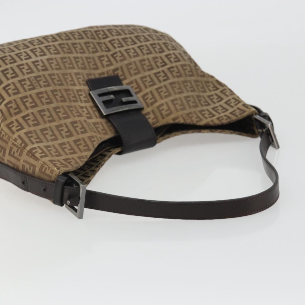 FENDI Zucca Canvas Mamma Baguette Shoulder Bag Brown Black Auth 187290A
