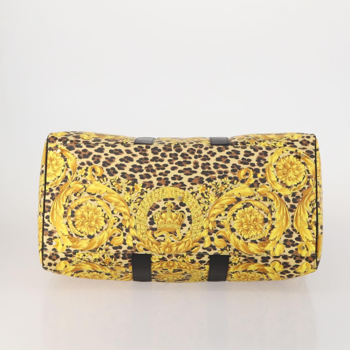 Gianni Versace Boston Bag PVC Canvas 2way Yellow Gold Auth 187294