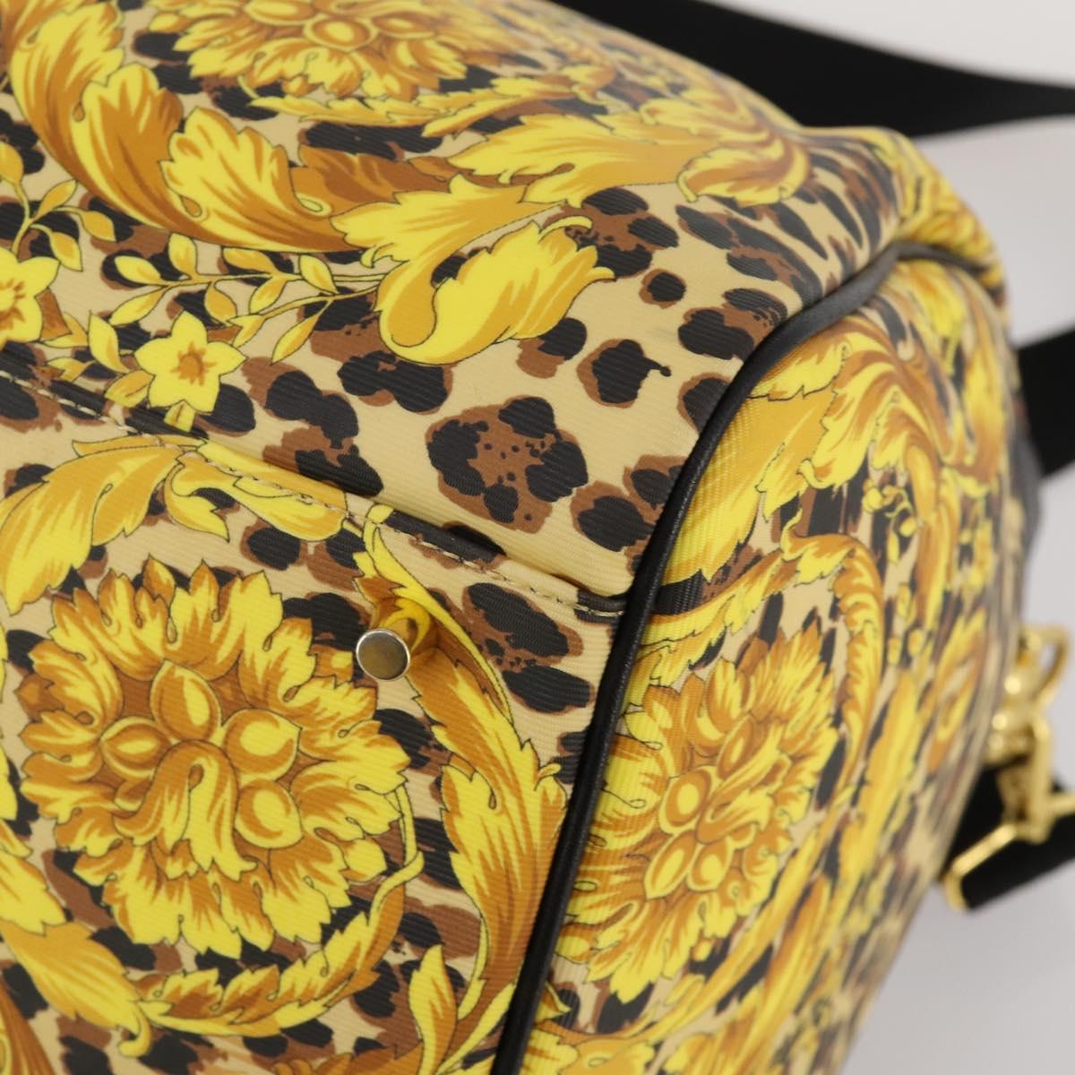Gianni Versace Boston Bag PVC Canvas 2way Yellow Gold Auth 187294