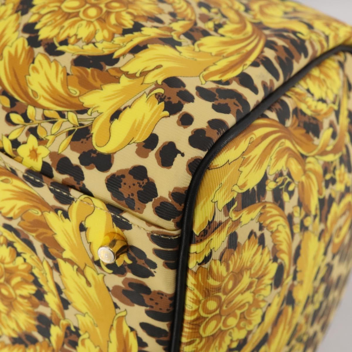 Gianni Versace Boston Bag PVC Canvas 2way Yellow Gold Auth 187294