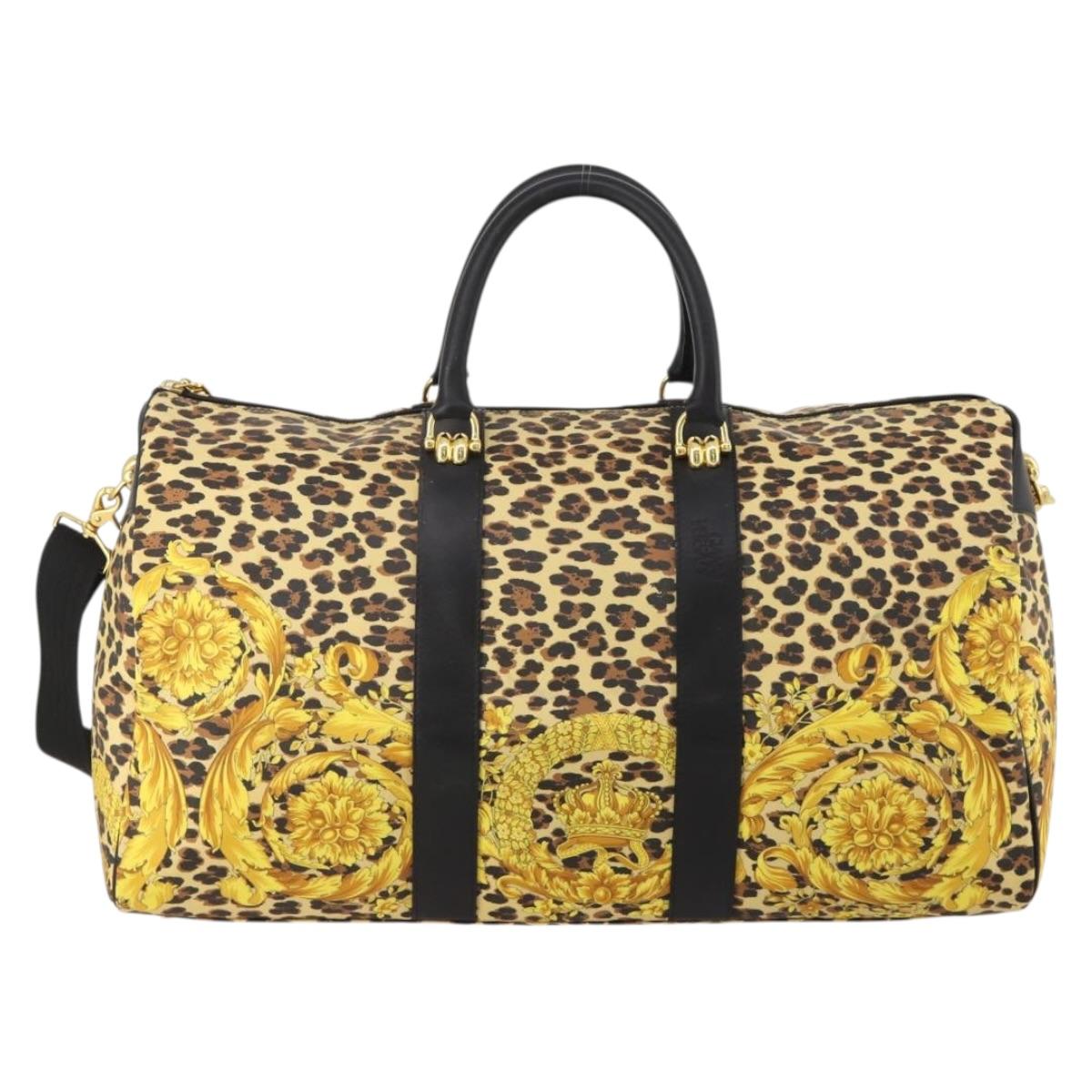 Gianni Versace Boston Bag PVC Canvas 2way Yellow Gold Auth 187294