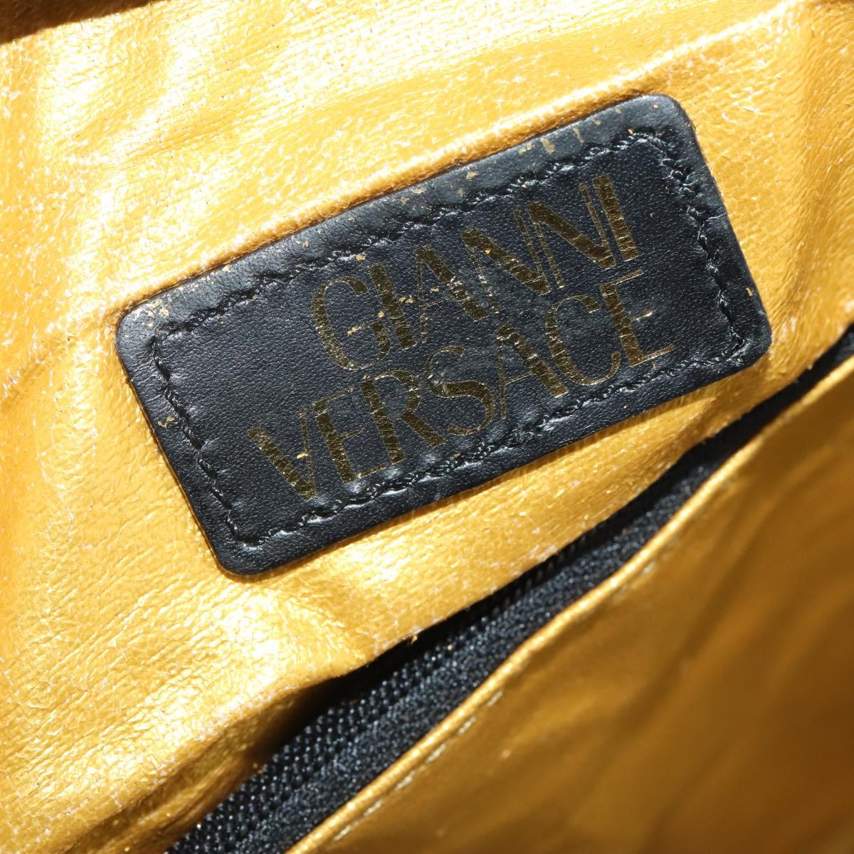 Gianni Versace Boston Bag PVC Canvas 2way Yellow Gold Auth 187294