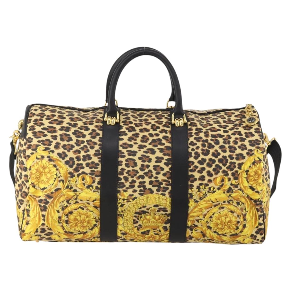 Gianni Versace Boston Bag PVC Canvas 2way Yellow Gold Auth 187294