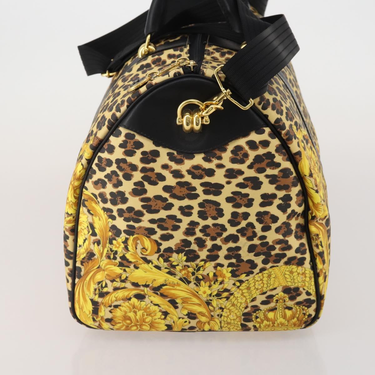 Gianni Versace Boston Bag PVC Canvas 2way Yellow Gold Auth 187294