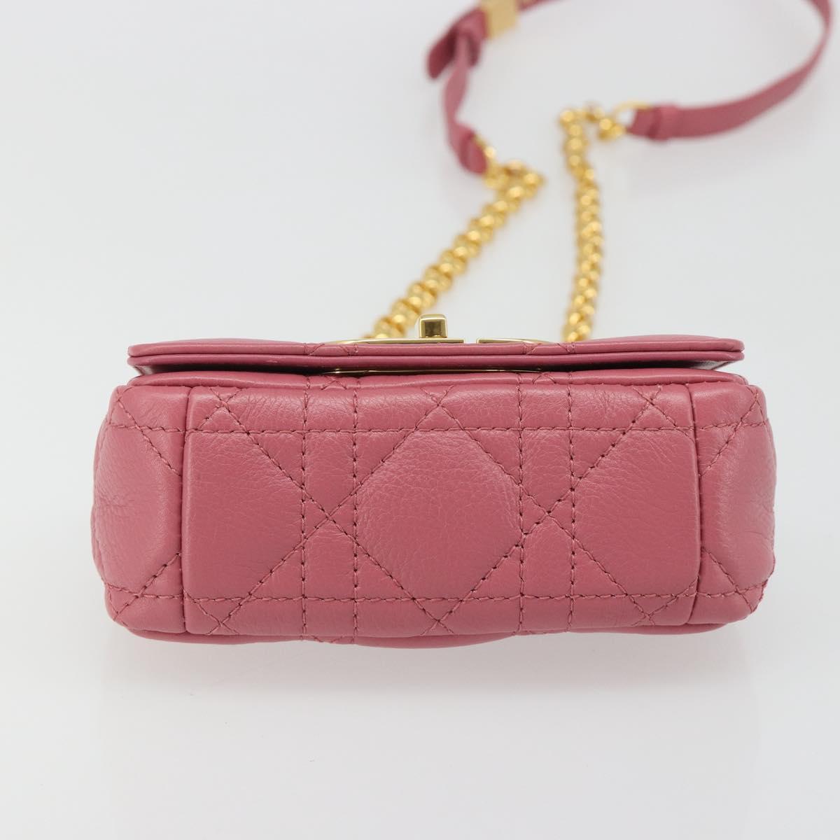 Christian Dior Chain Caro Canage Shoulder Bag Lamb Skin Pink Gold Auth 187297SAM