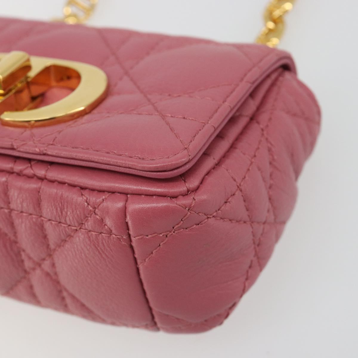 Christian Dior Chain Caro Canage Shoulder Bag Lamb Skin Pink Gold Auth 187297SAM
