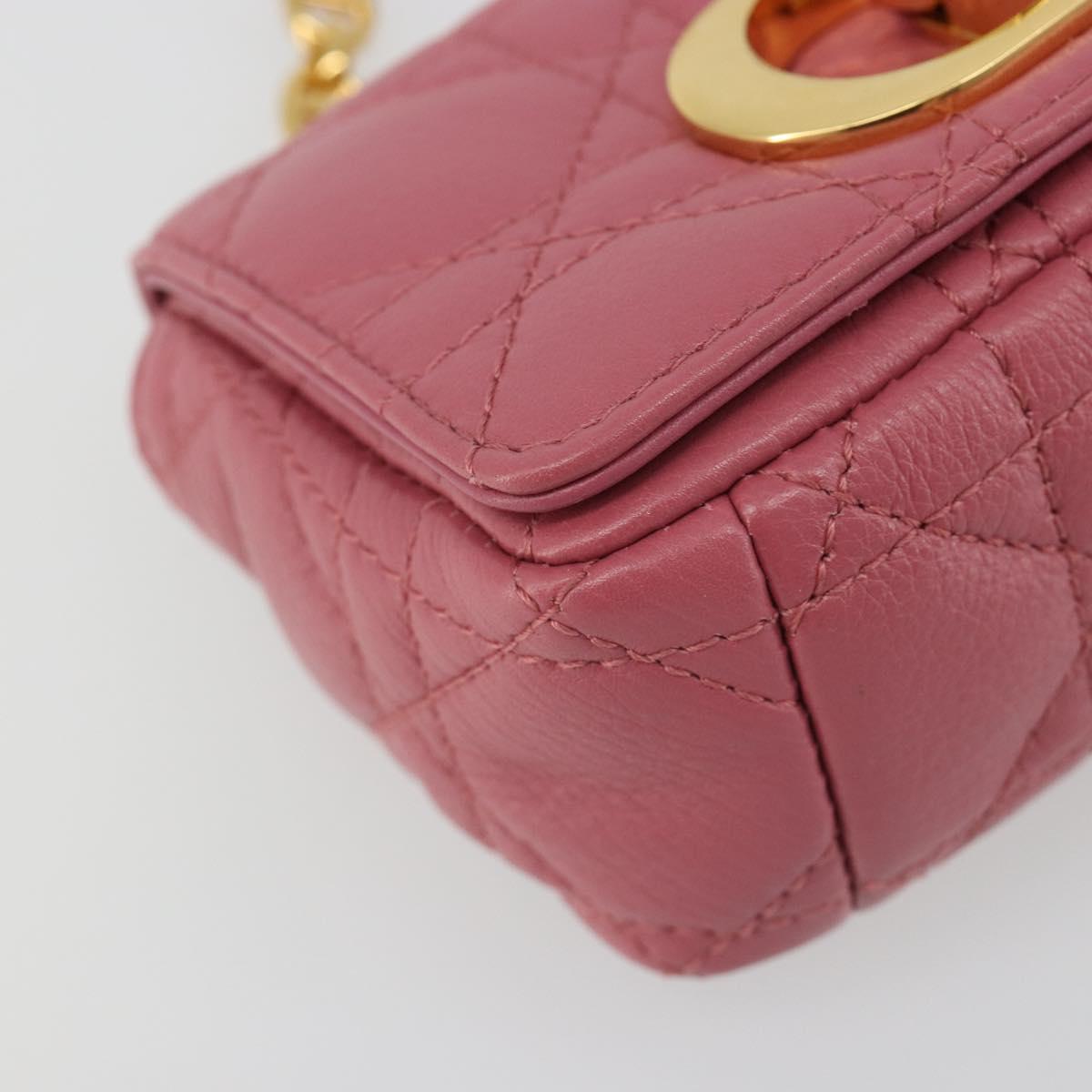 Christian Dior Chain Caro Canage Shoulder Bag Lamb Skin Pink Gold Auth 187297SAM