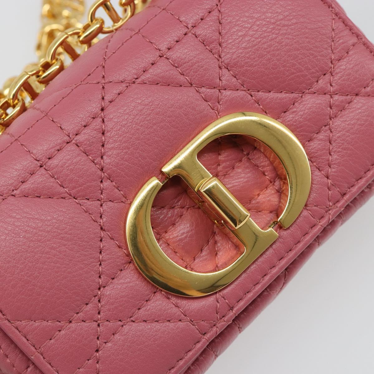 Christian Dior Chain Caro Canage Shoulder Bag Lamb Skin Pink Gold Auth 187297SAM