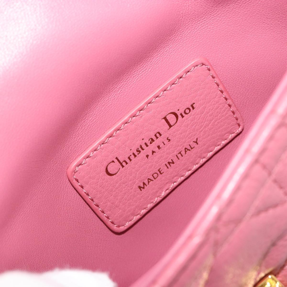 Christian Dior Chain Caro Canage Shoulder Bag Lamb Skin Pink Gold Auth 187297SAM