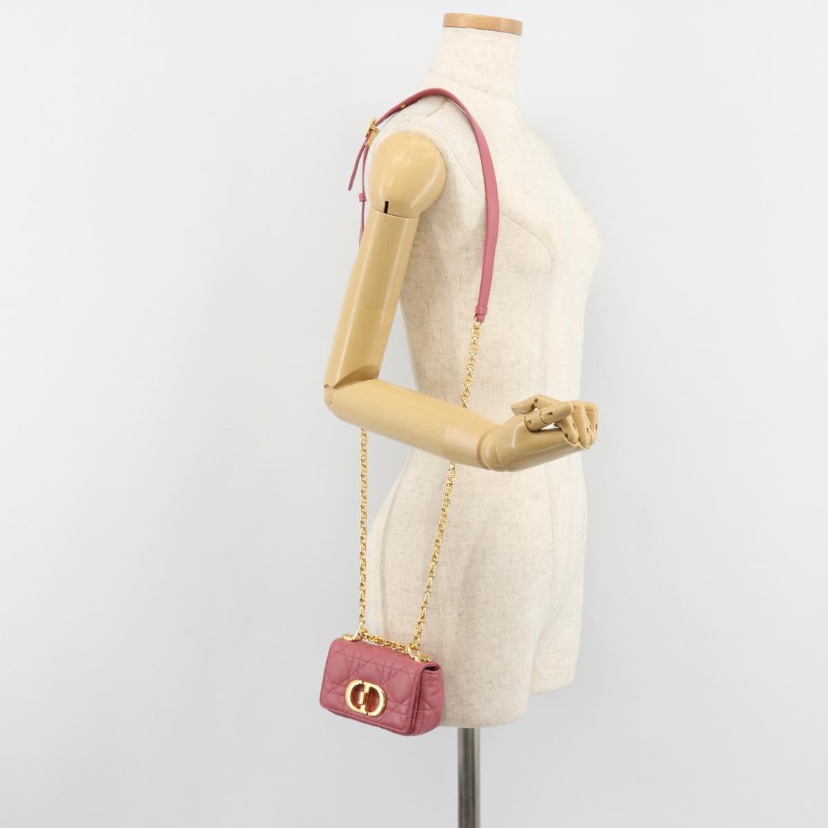 Christian Dior Chain Caro Canage Shoulder Bag Lamb Skin Pink Gold Auth 187297SAM