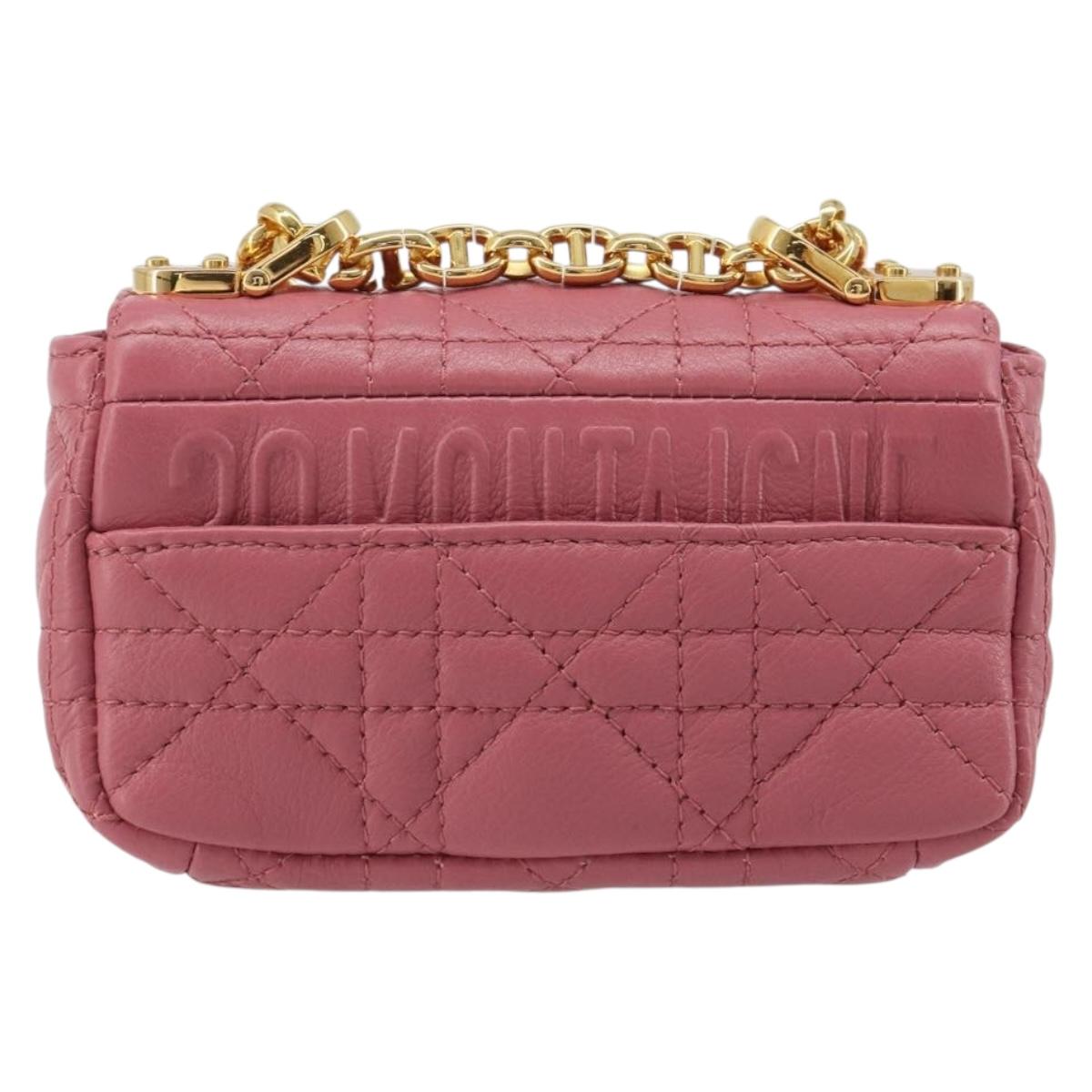 Christian Dior Chain Caro Canage Shoulder Bag Lamb Skin Pink Gold Auth 187297SAM