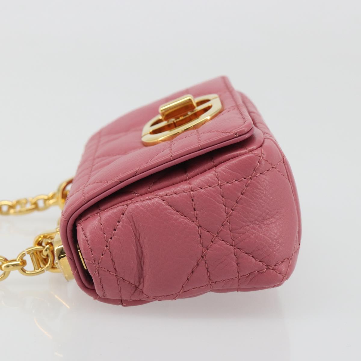 Christian Dior Chain Caro Canage Shoulder Bag Lamb Skin Pink Gold Auth 187297SAM