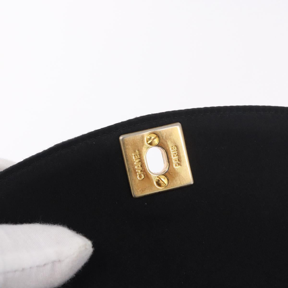 CHANEL Matelasse Chain Shoulder Bag Satin Black Gold CC Auth 187299V