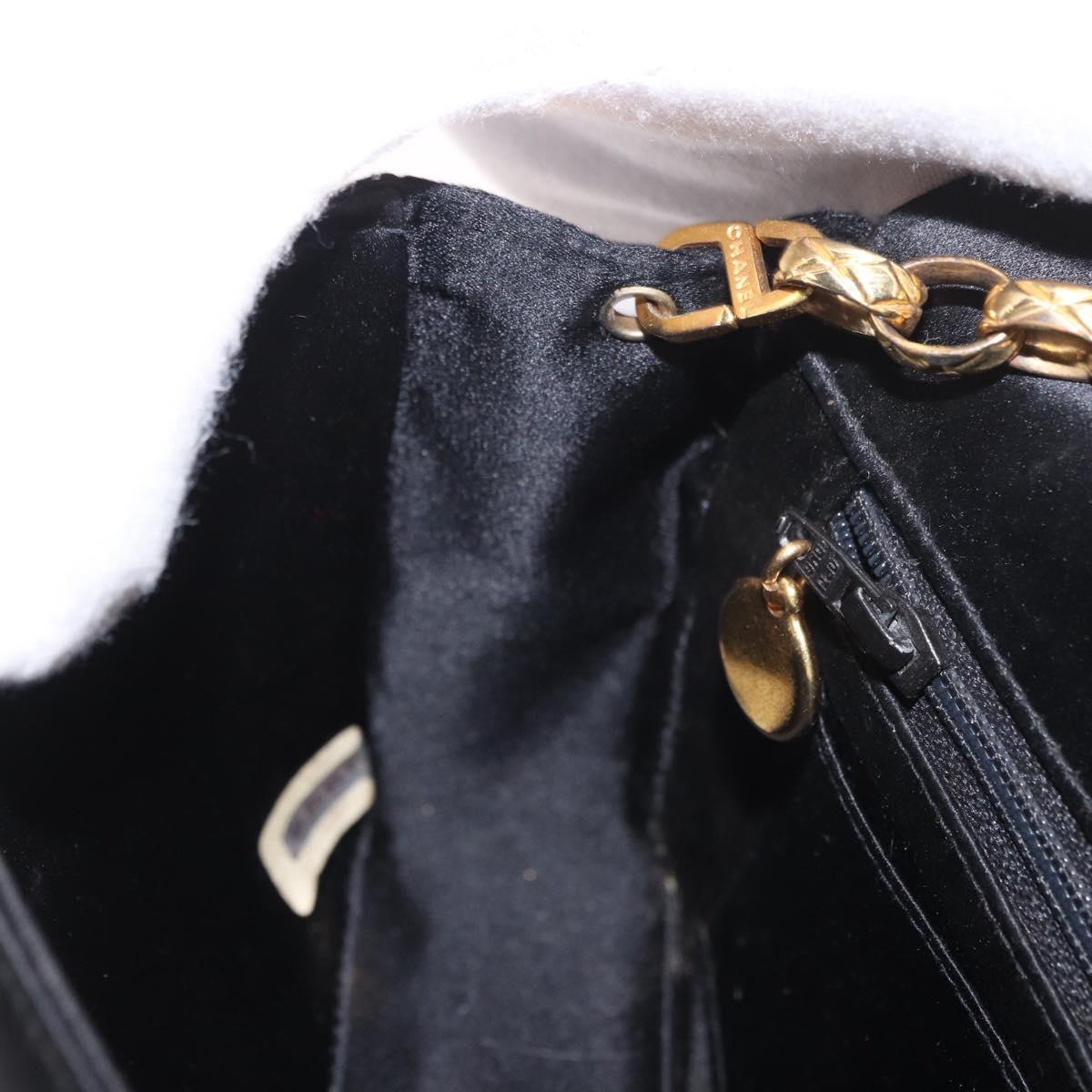 CHANEL Matelasse Chain Shoulder Bag Satin Black Gold CC Auth 187299V