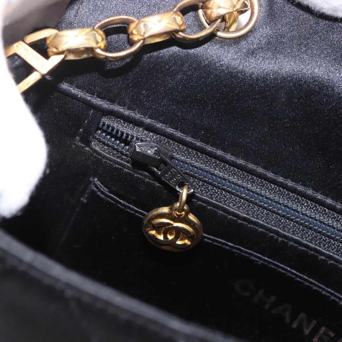 CHANEL Matelasse Chain Shoulder Bag Satin Black Gold CC Auth 187299V