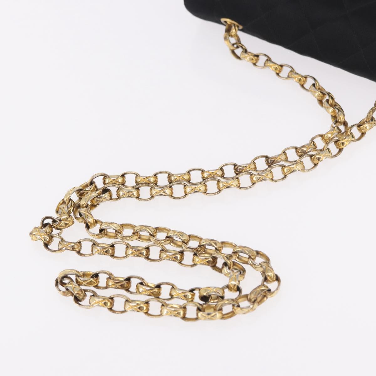 CHANEL Matelasse Chain Shoulder Bag Satin Black Gold CC Auth 187299V