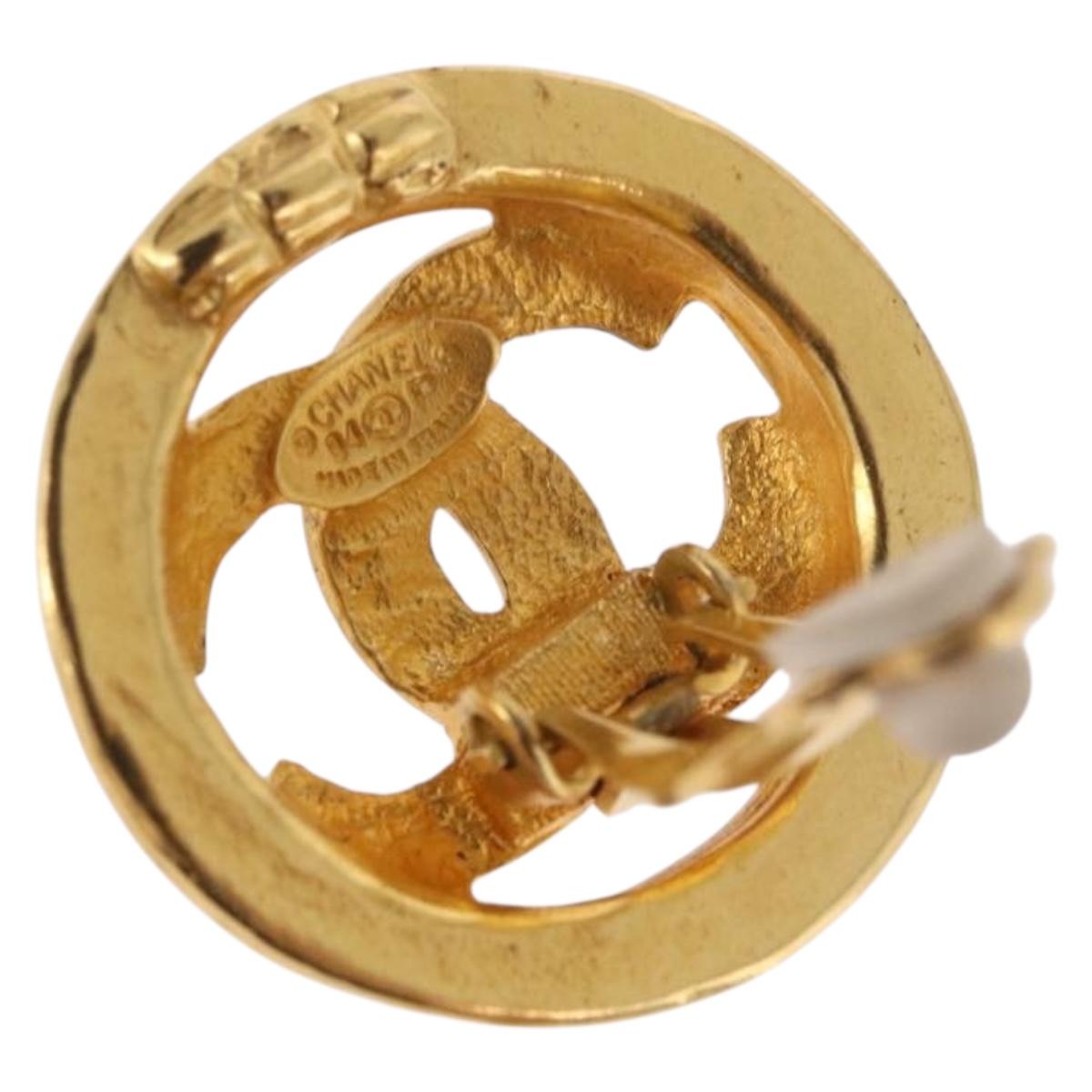 CHANEL COCO Mark Earring Metal Gold Tone CC Auth 187301M