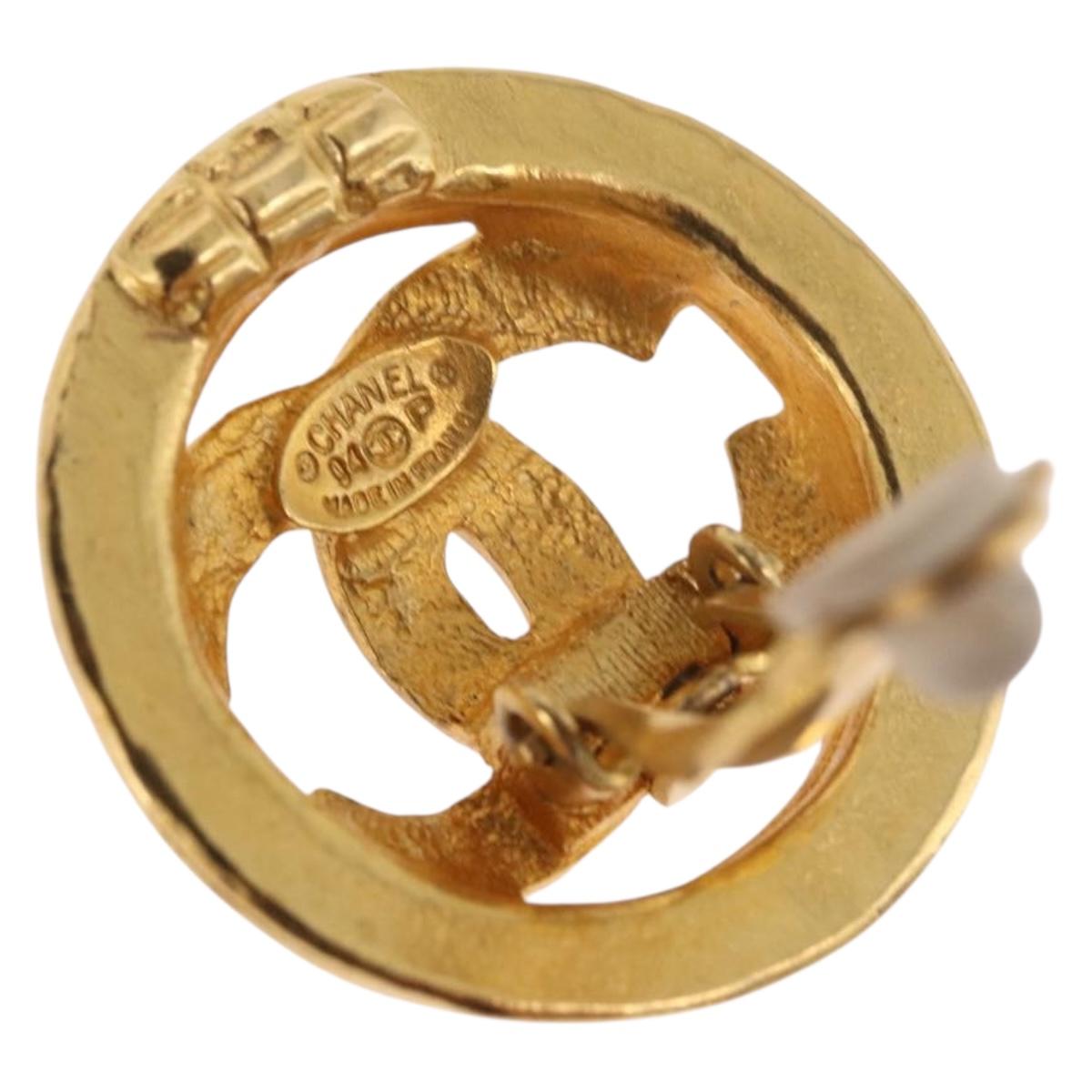 CHANEL COCO Mark Earring Metal Gold Tone CC Auth 187301M