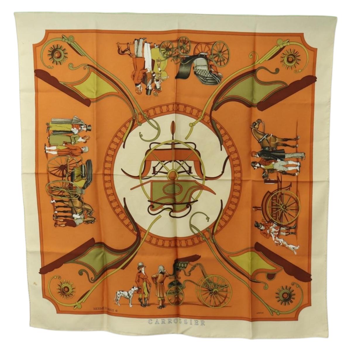 HERMES Carre 90 Scarf ""CARROSSIER"" Silk Brown Auth 187304