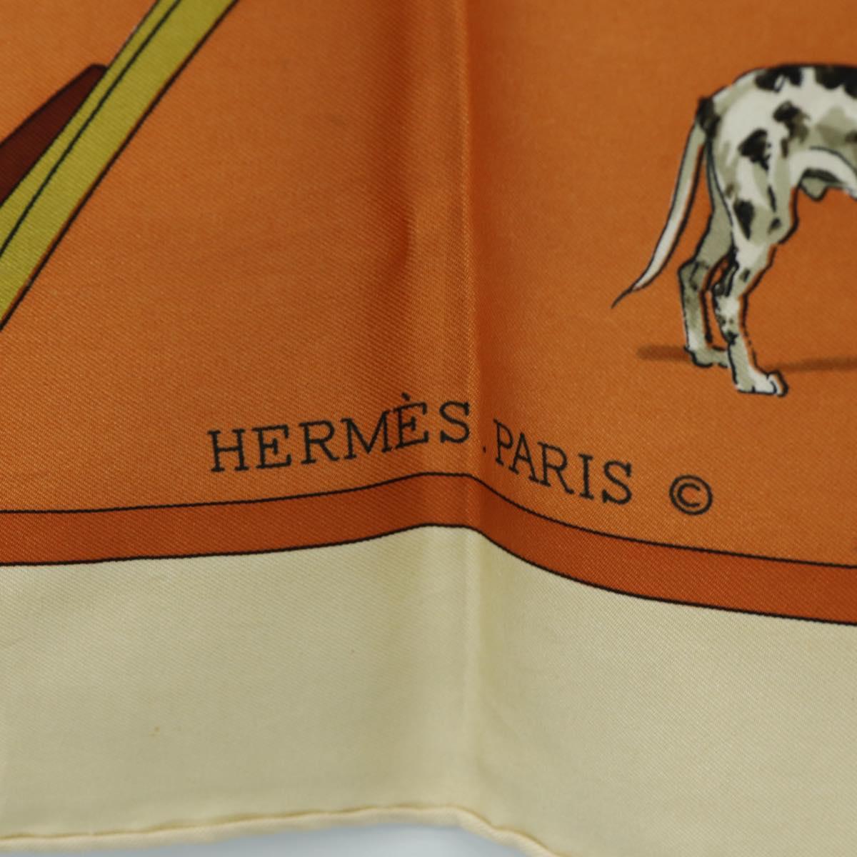 HERMES Carre 90 Scarf ""CARROSSIER"" Silk Brown Auth 187304