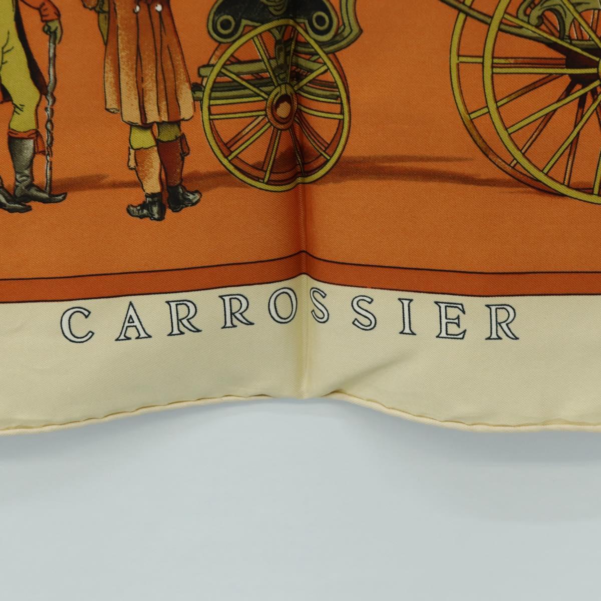 HERMES Carre 90 Scarf ""CARROSSIER"" Silk Brown Auth 187304