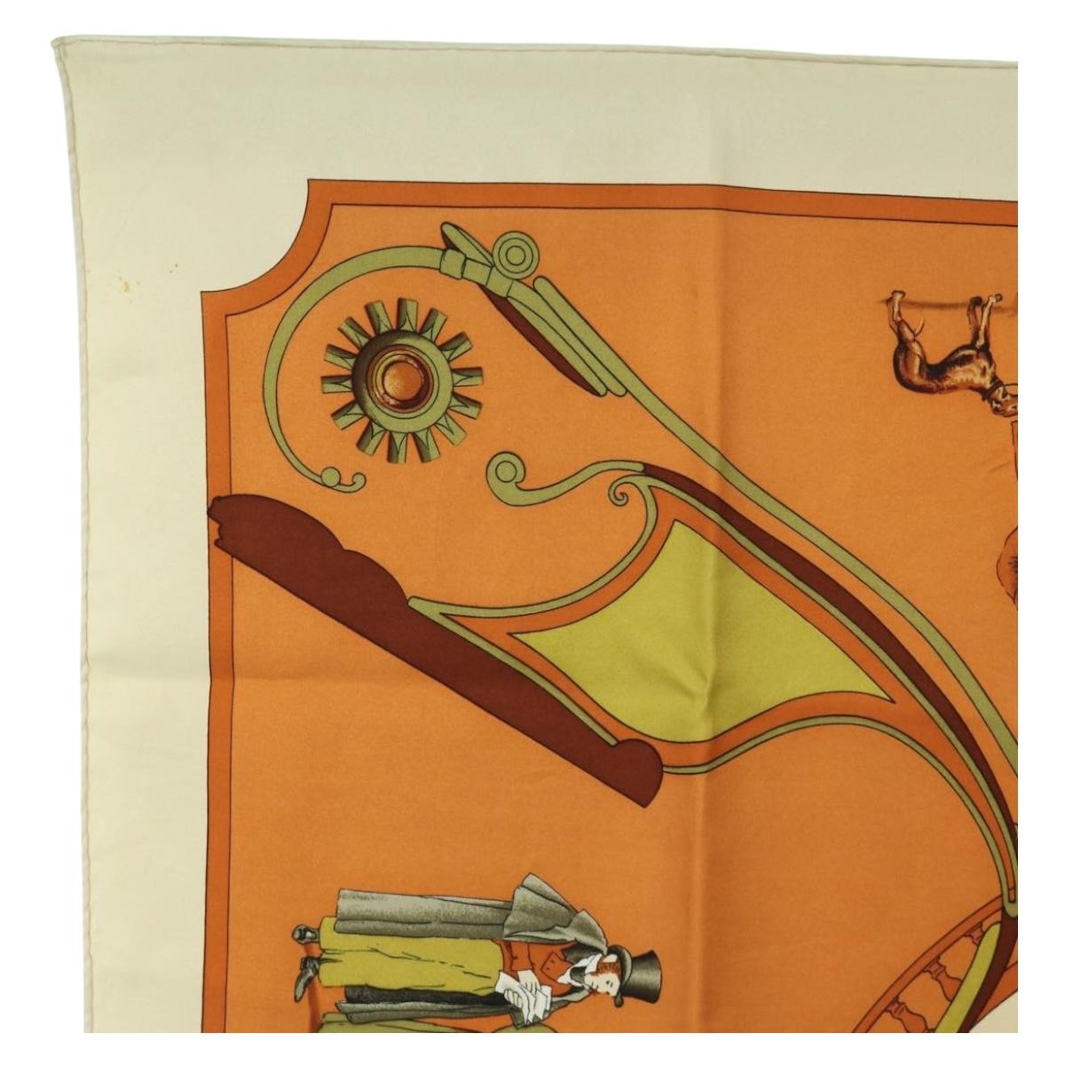 HERMES Carre 90 Scarf ""CARROSSIER"" Silk Brown Auth 187304