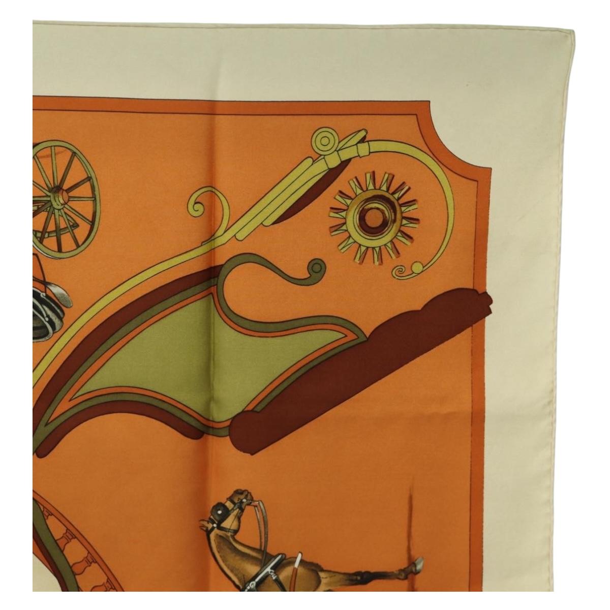 HERMES Carre 90 Scarf ""CARROSSIER"" Silk Brown Auth 187304