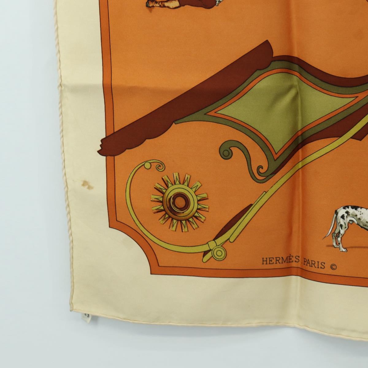 HERMES Carre 90 Scarf ""CARROSSIER"" Silk Brown Auth 187304