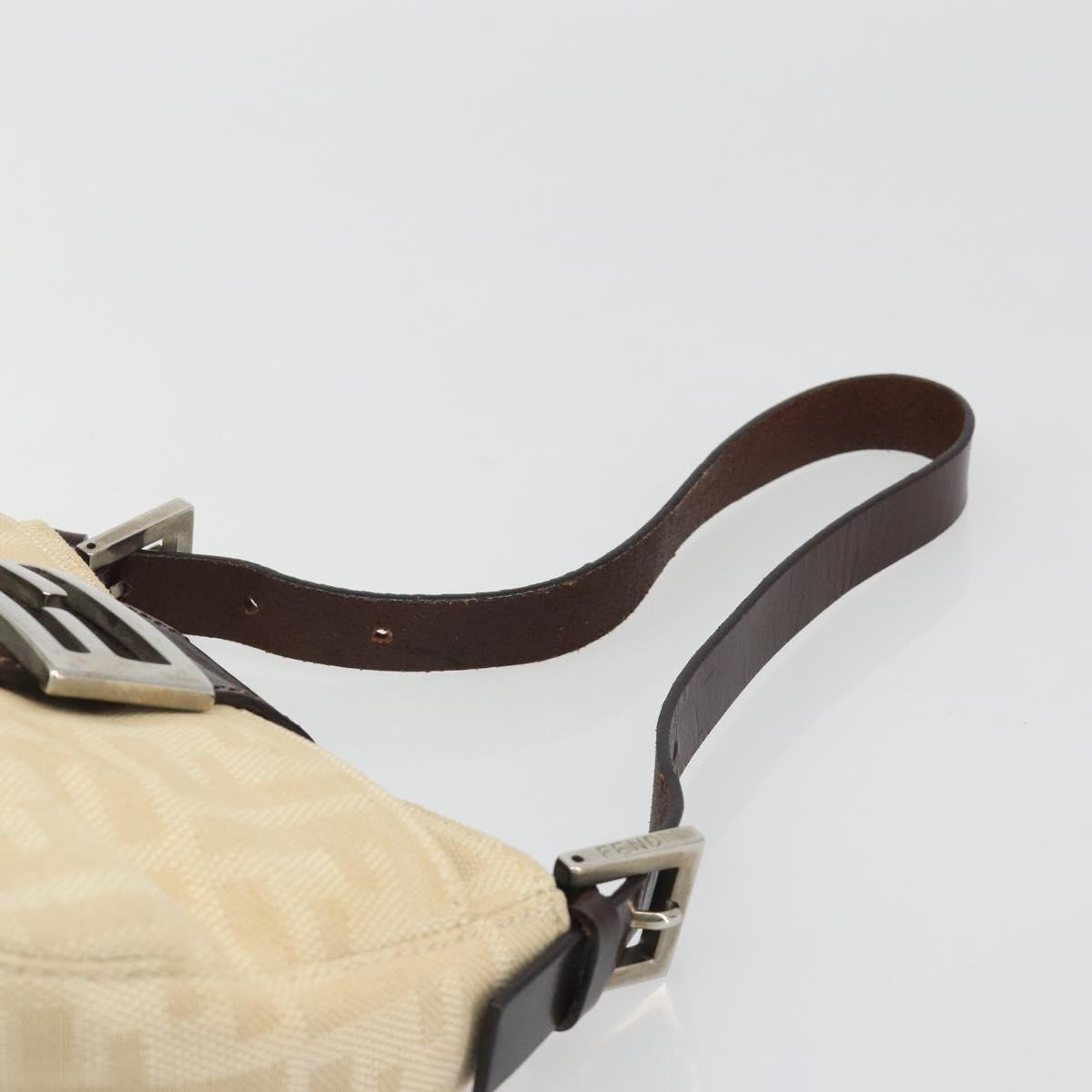 FENDI Zucca Canvas Mamma Baguette Shoulder Bag Beige Silver Auth 187318A