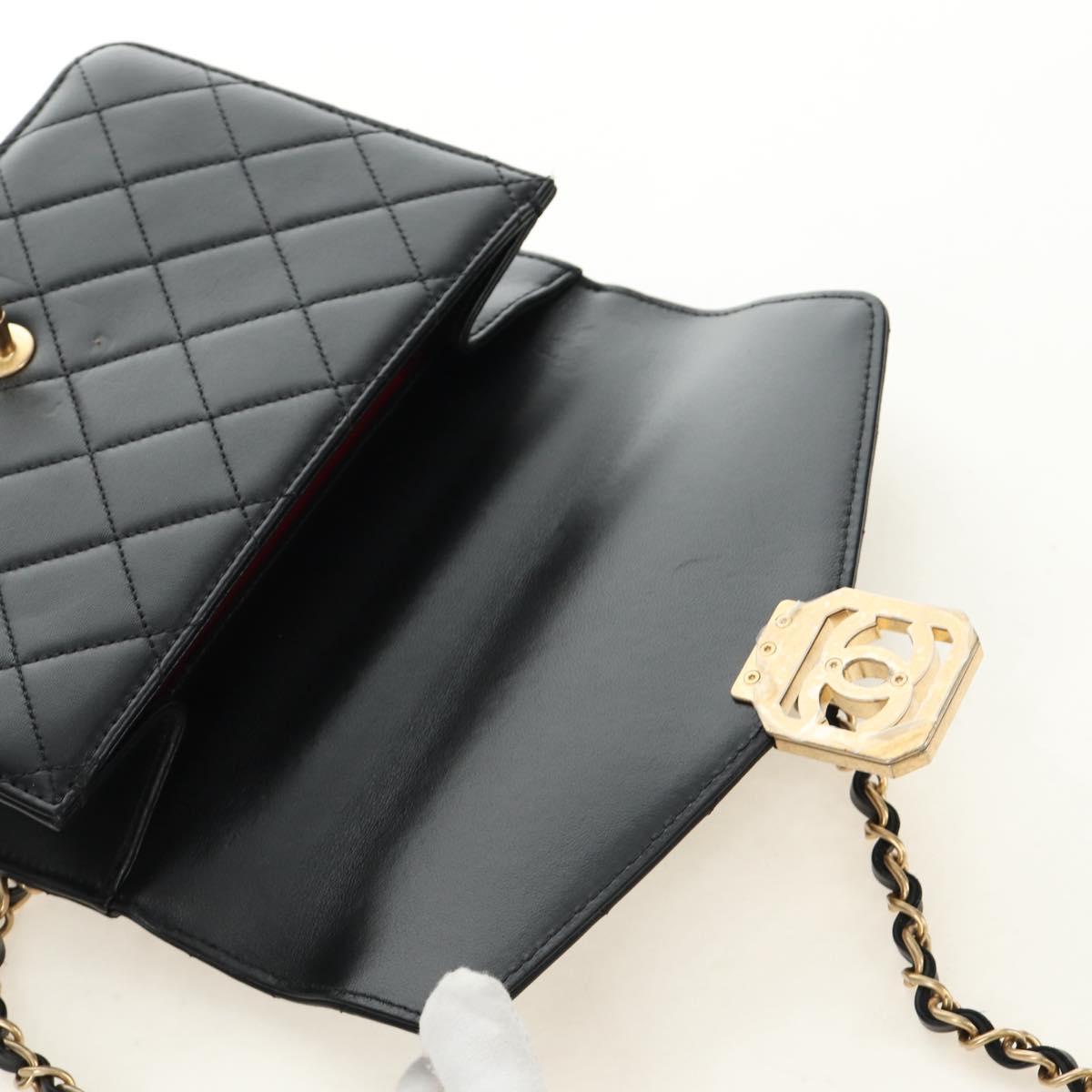 CHANEL Matelasse Chain Shoulder Bag Lamb Skin Black Gold CC Auth 187319SM