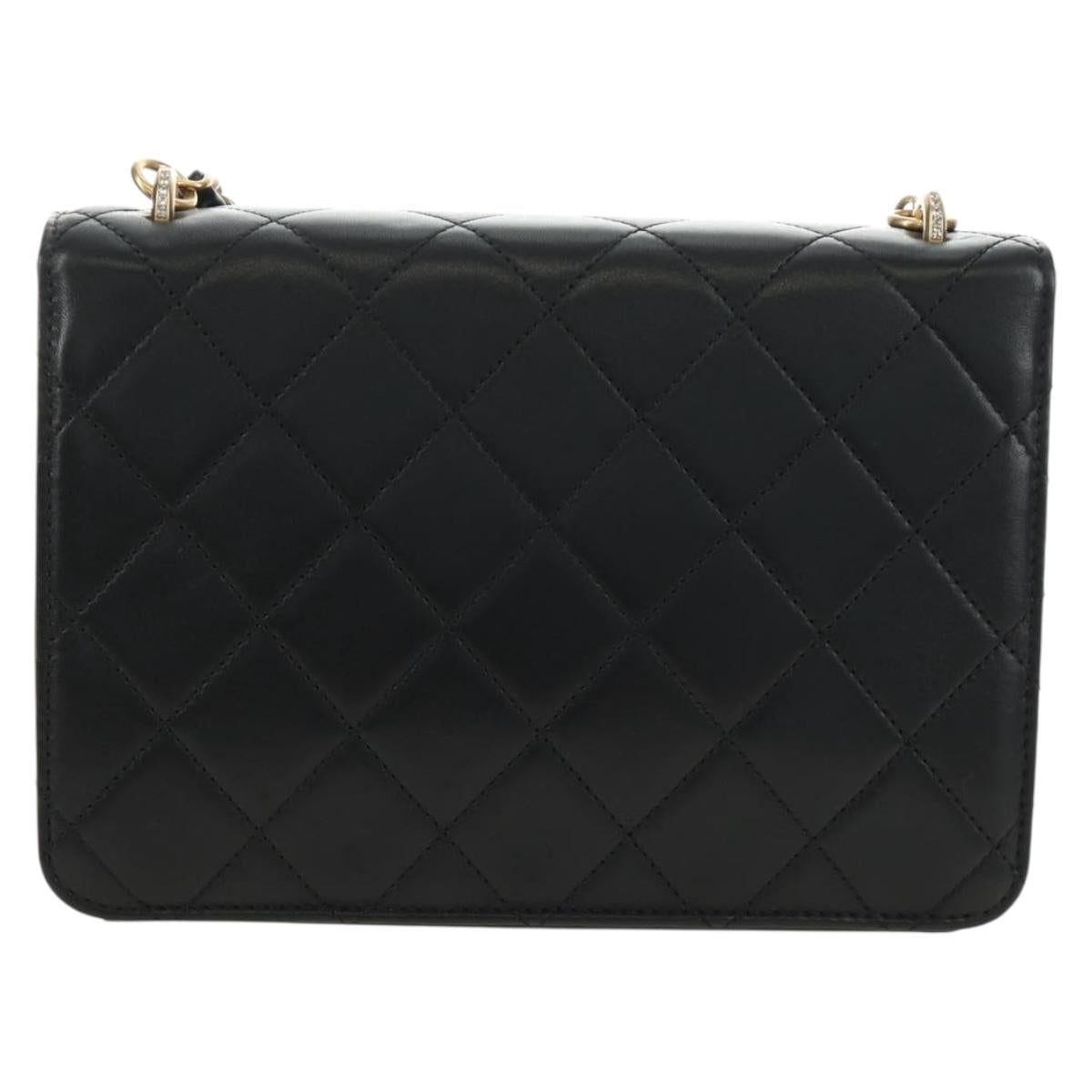 CHANEL Matelasse Chain Shoulder Bag Lamb Skin Black Gold CC Auth 187319SM