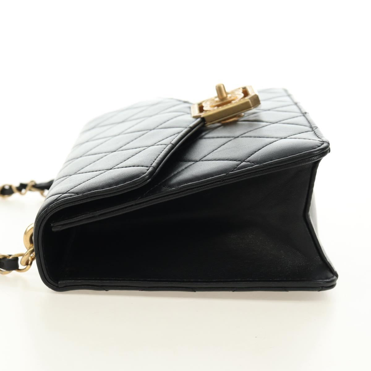 CHANEL Matelasse Chain Shoulder Bag Lamb Skin Black Gold CC Auth 187319SM