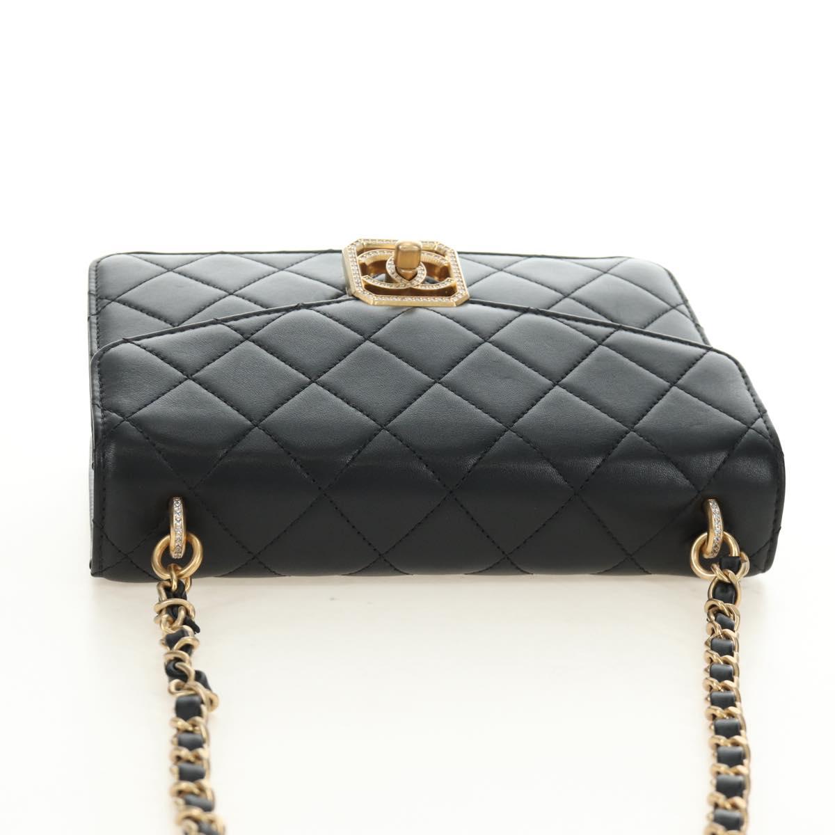 CHANEL Matelasse Chain Shoulder Bag Lamb Skin Black Gold CC Auth 187319SM