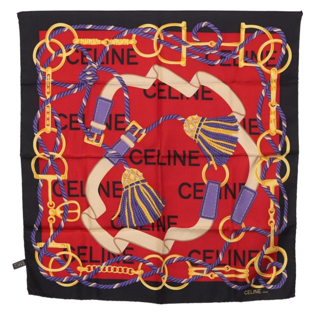 CELINE Scarf Silk Red Auth 187321