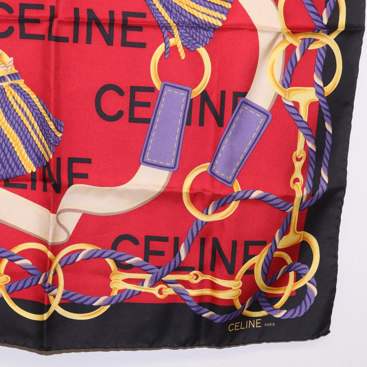 CELINE Scarf Silk Red Auth 187321