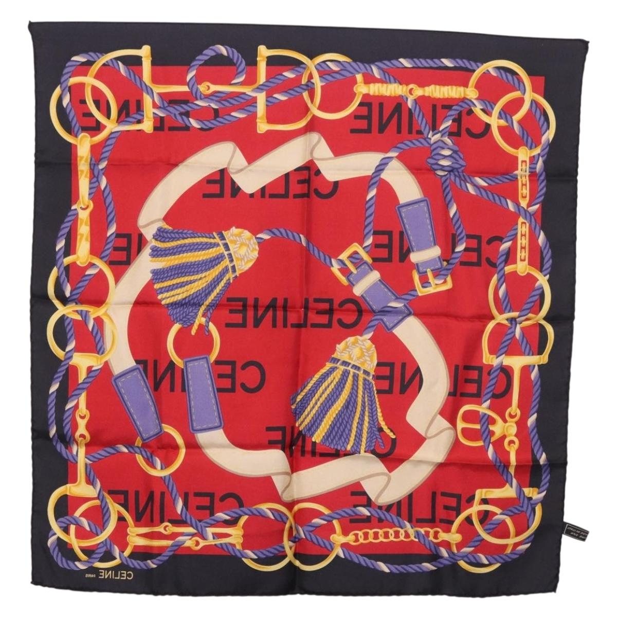 CELINE Scarf Silk Red Auth 187321