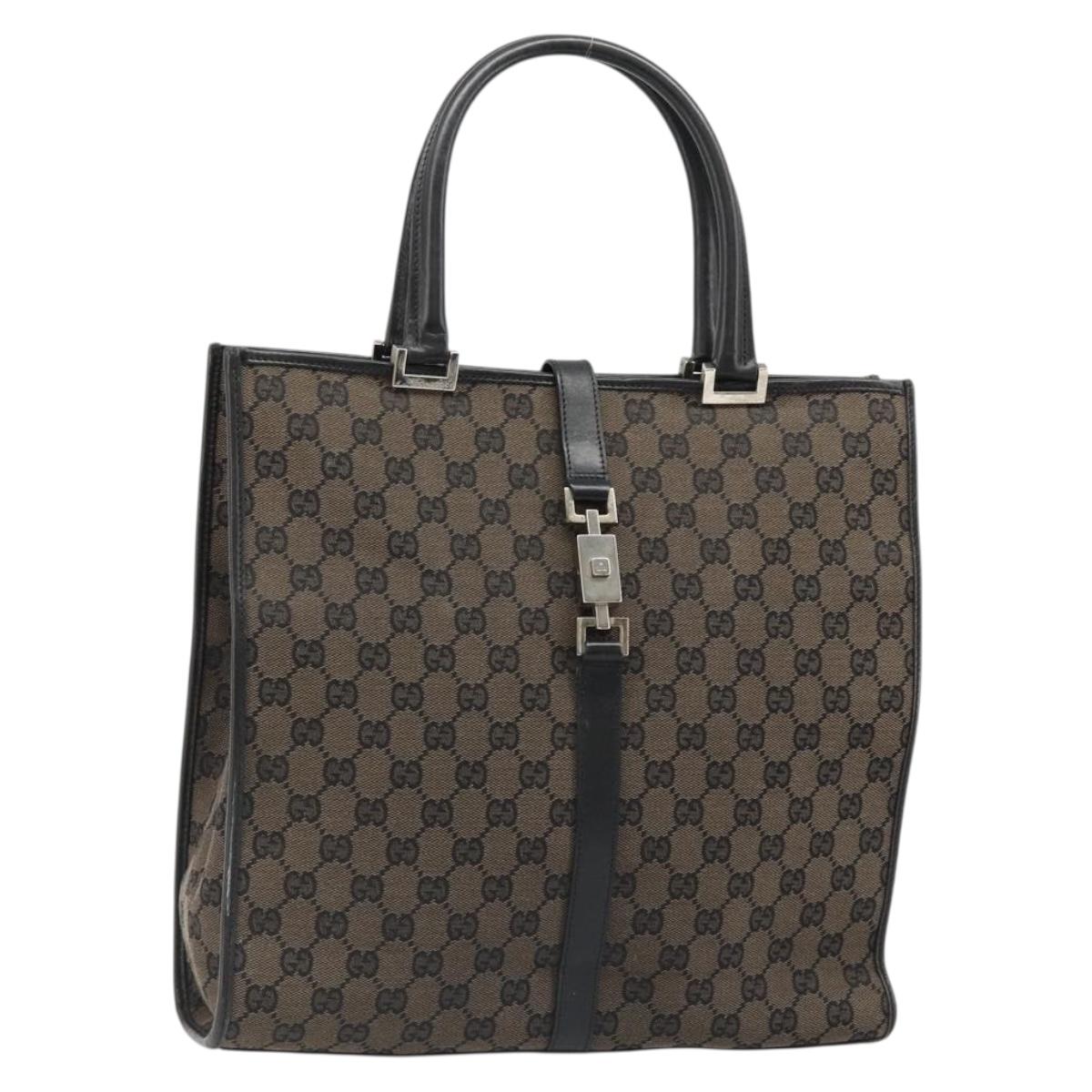 GUCCI GG Canvas Jackie Tote Bag Dark Brown Silver 002 1064 3444 Auth 187330