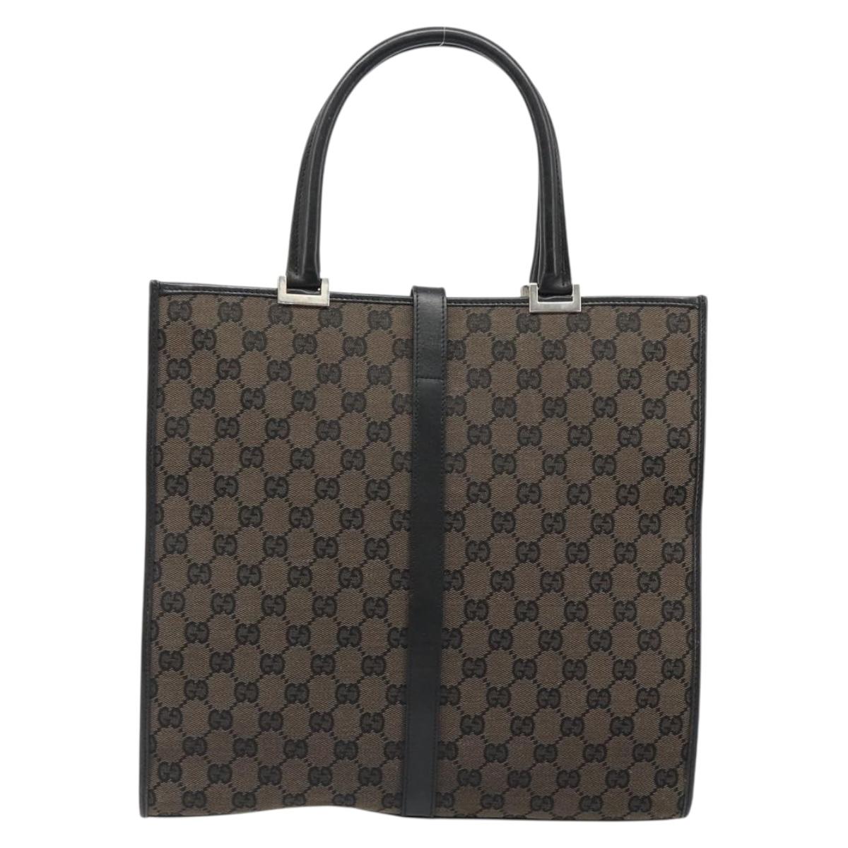 GUCCI GG Canvas Jackie Tote Bag Dark Brown Silver 002 1064 3444 Auth 187330