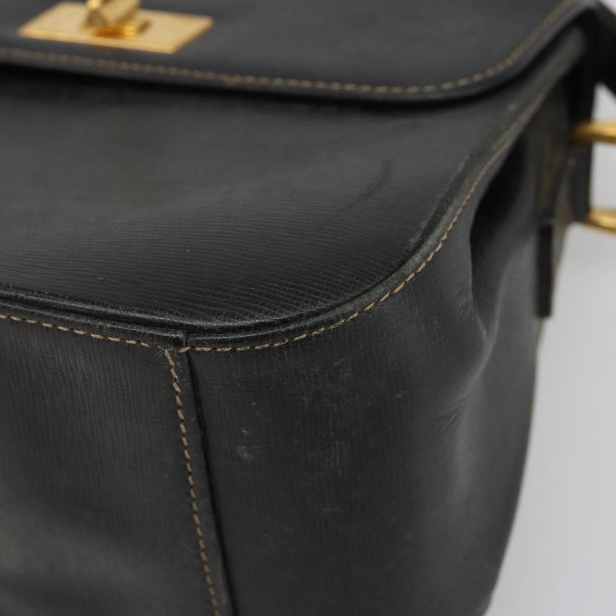 GUCCI Shoulder Bag Leather Black Gold Auth 187332