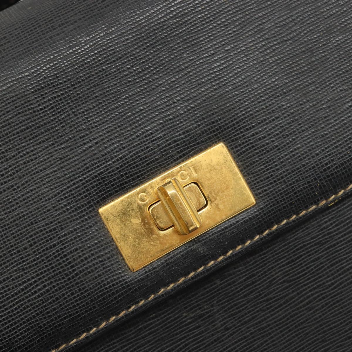 GUCCI Shoulder Bag Leather Black Gold Auth 187332