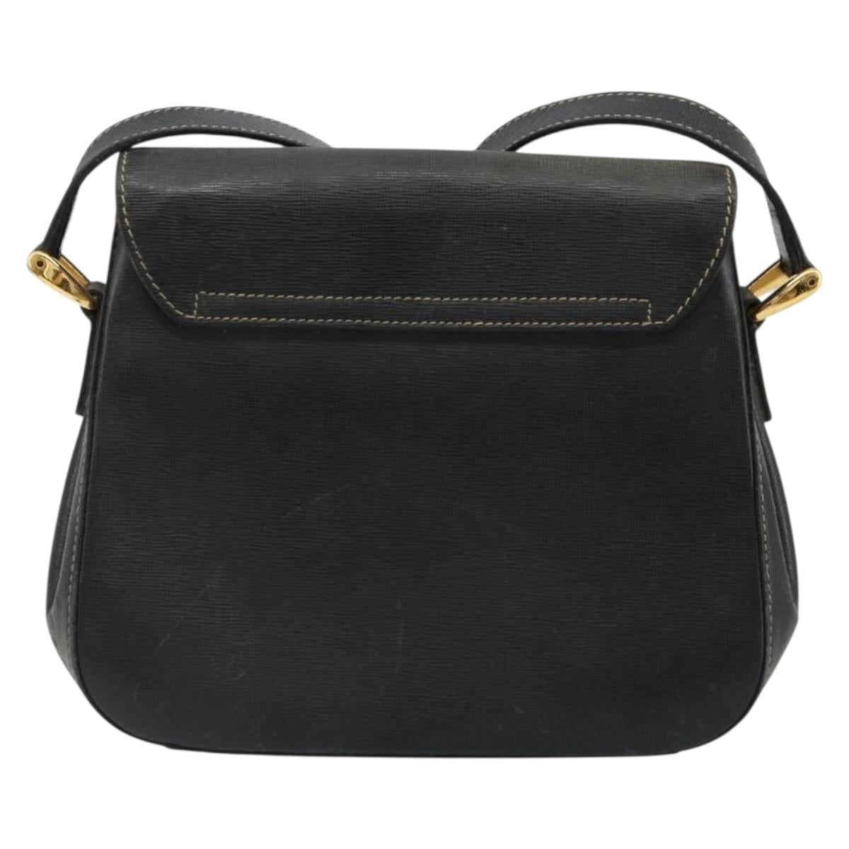 GUCCI Shoulder Bag Leather Black Gold Auth 187332