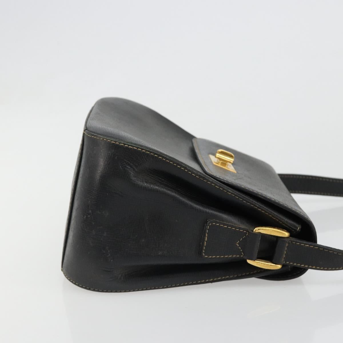 GUCCI Shoulder Bag Leather Black Gold Auth 187332