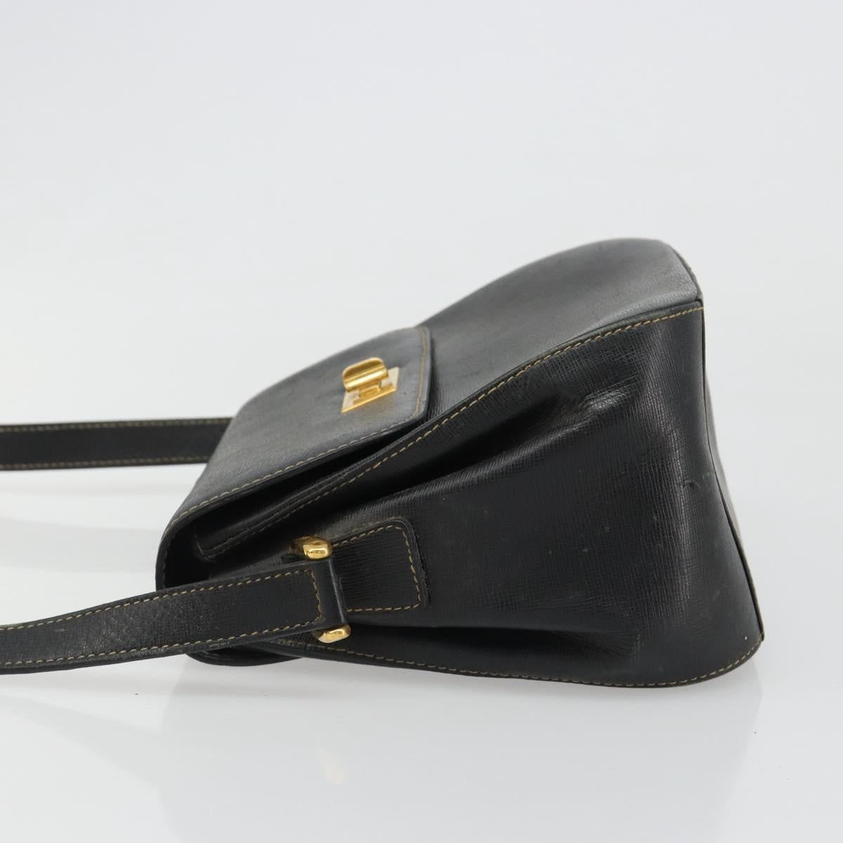 GUCCI Shoulder Bag Leather Black Gold Auth 187332