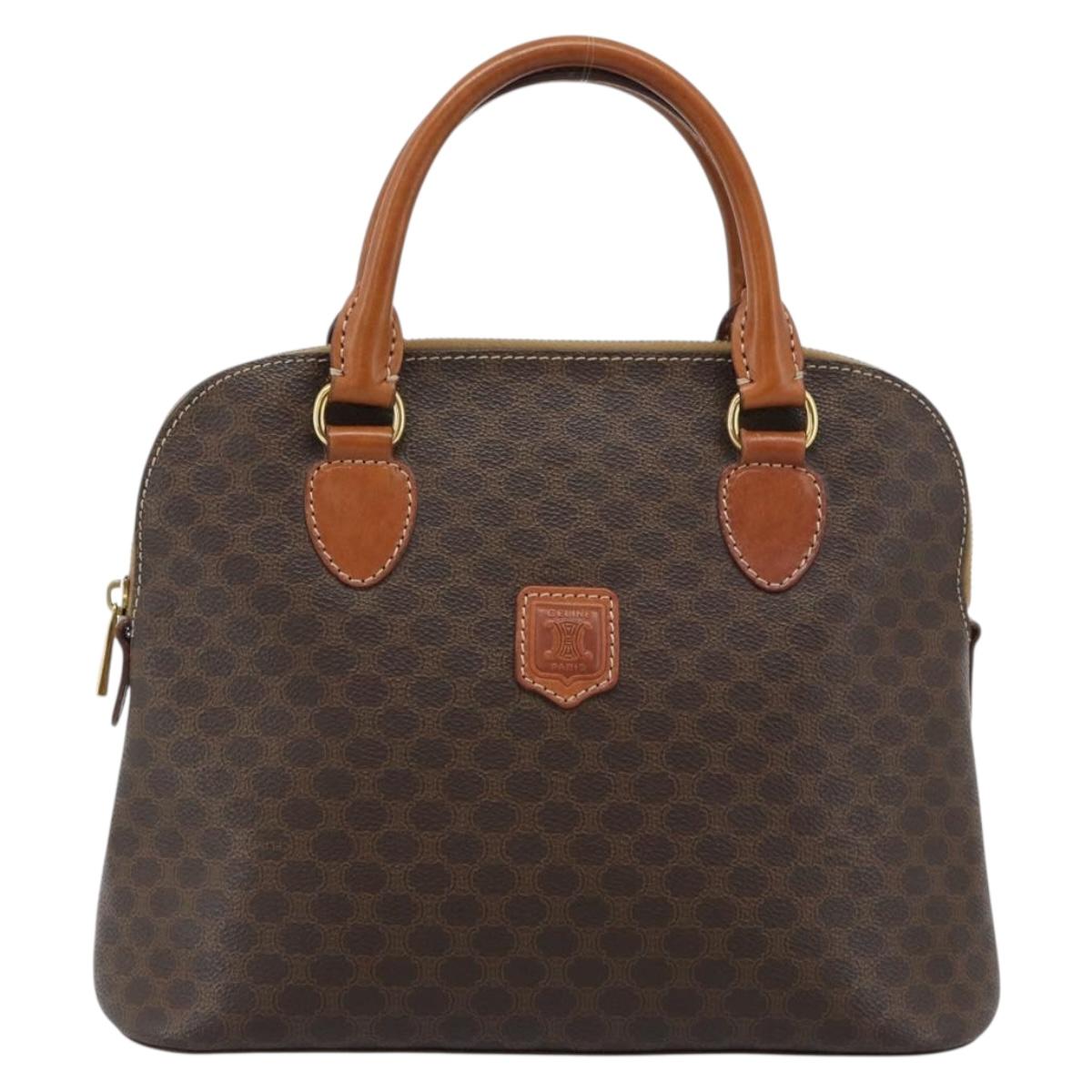 CELINE Macadam Canvas Hand Bag PVC Leather Brown Gold Auth 187333A