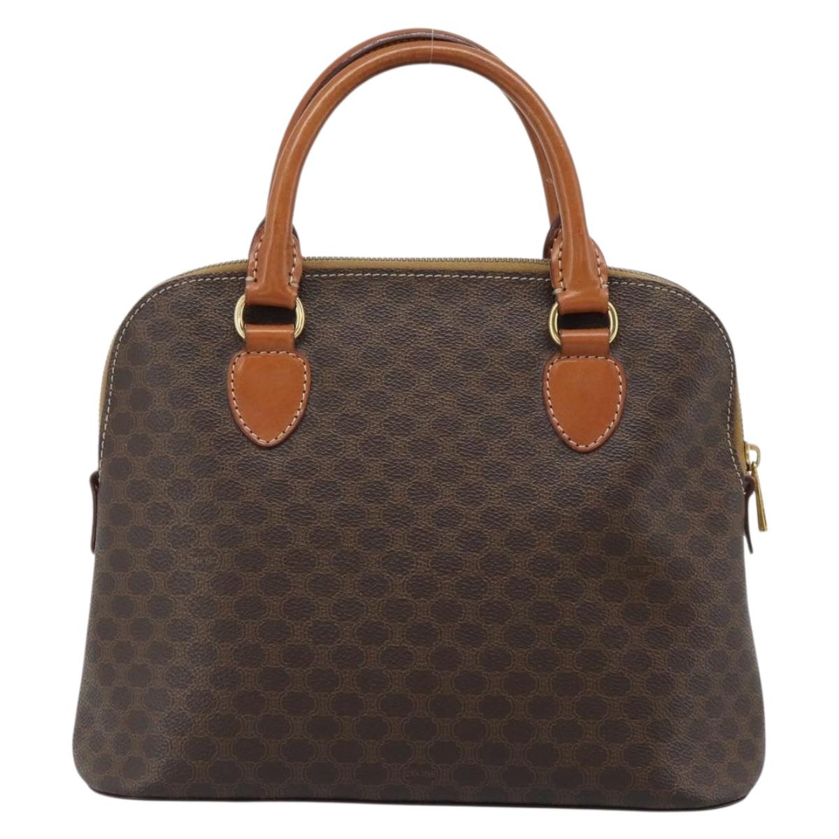 CELINE Macadam Canvas Hand Bag PVC Leather Brown Gold Auth 187333A