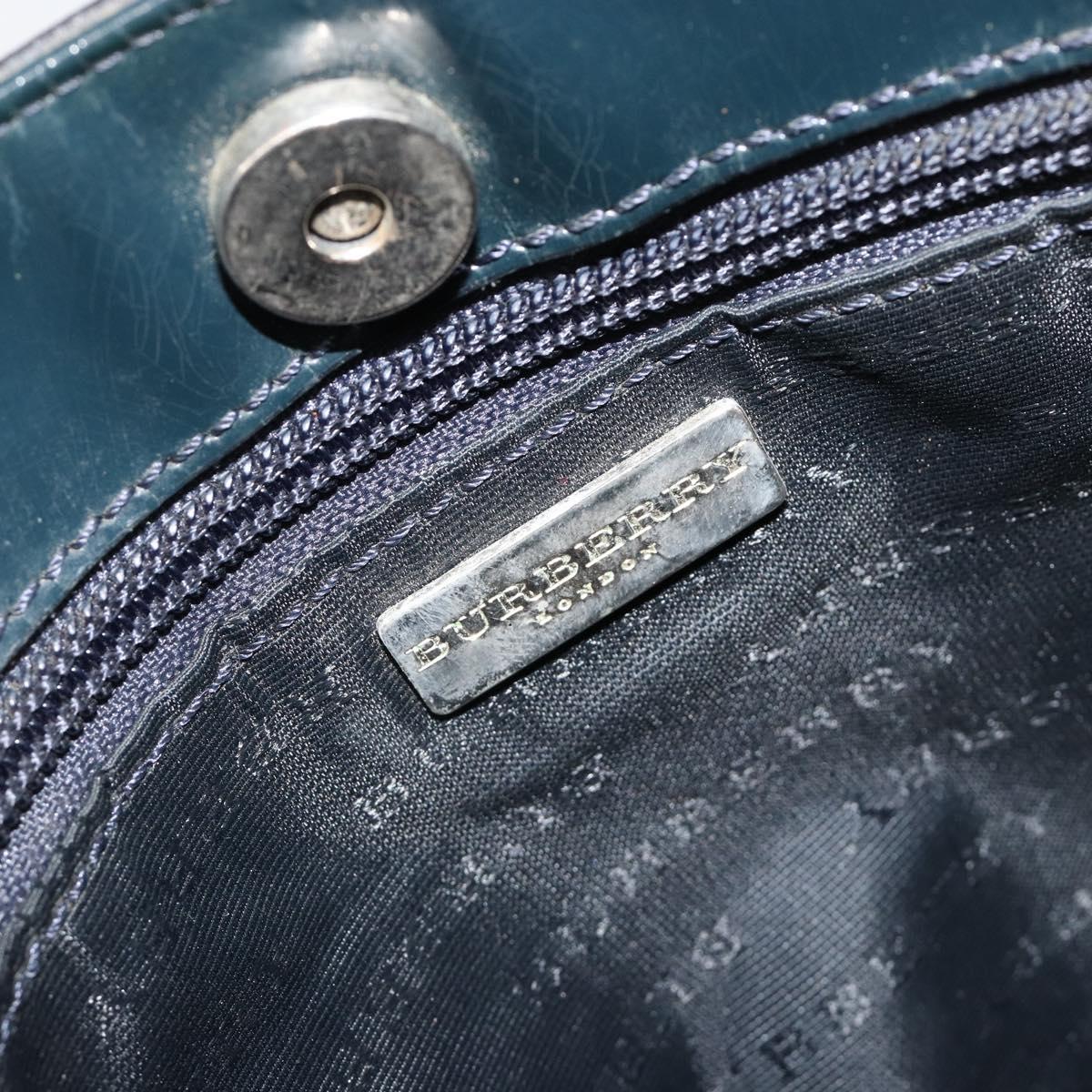 BURBERRY Nova Check Hand Bag PVC Navy Silver Auth 187334