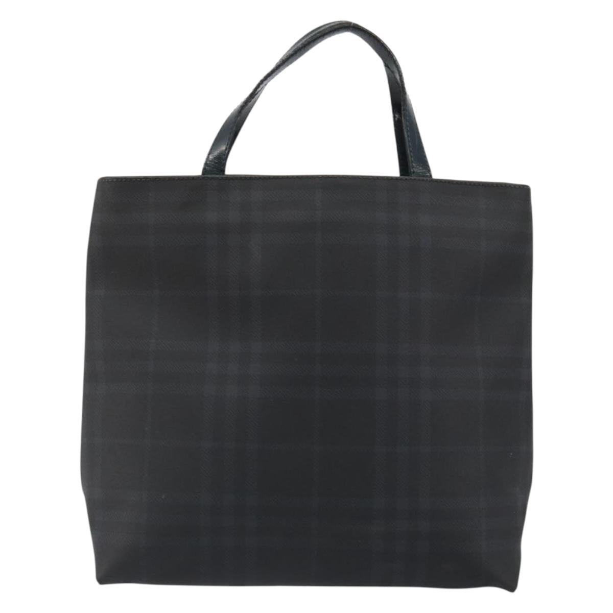 BURBERRY Nova Check Hand Bag PVC Navy Silver Auth 187334