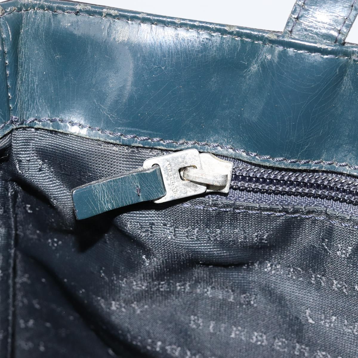 BURBERRY Nova Check Hand Bag PVC Navy Silver Auth 187334