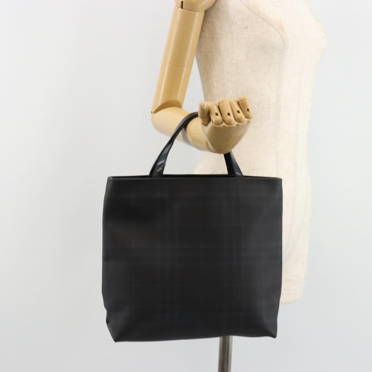 BURBERRY Nova Check Hand Bag PVC Navy Silver Auth 187334